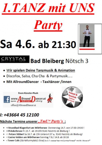 Crystal Bar Bad Bleiberg Tmu PARTY  Sa 4.6.  ab 2130h nächste Termine Strandbad